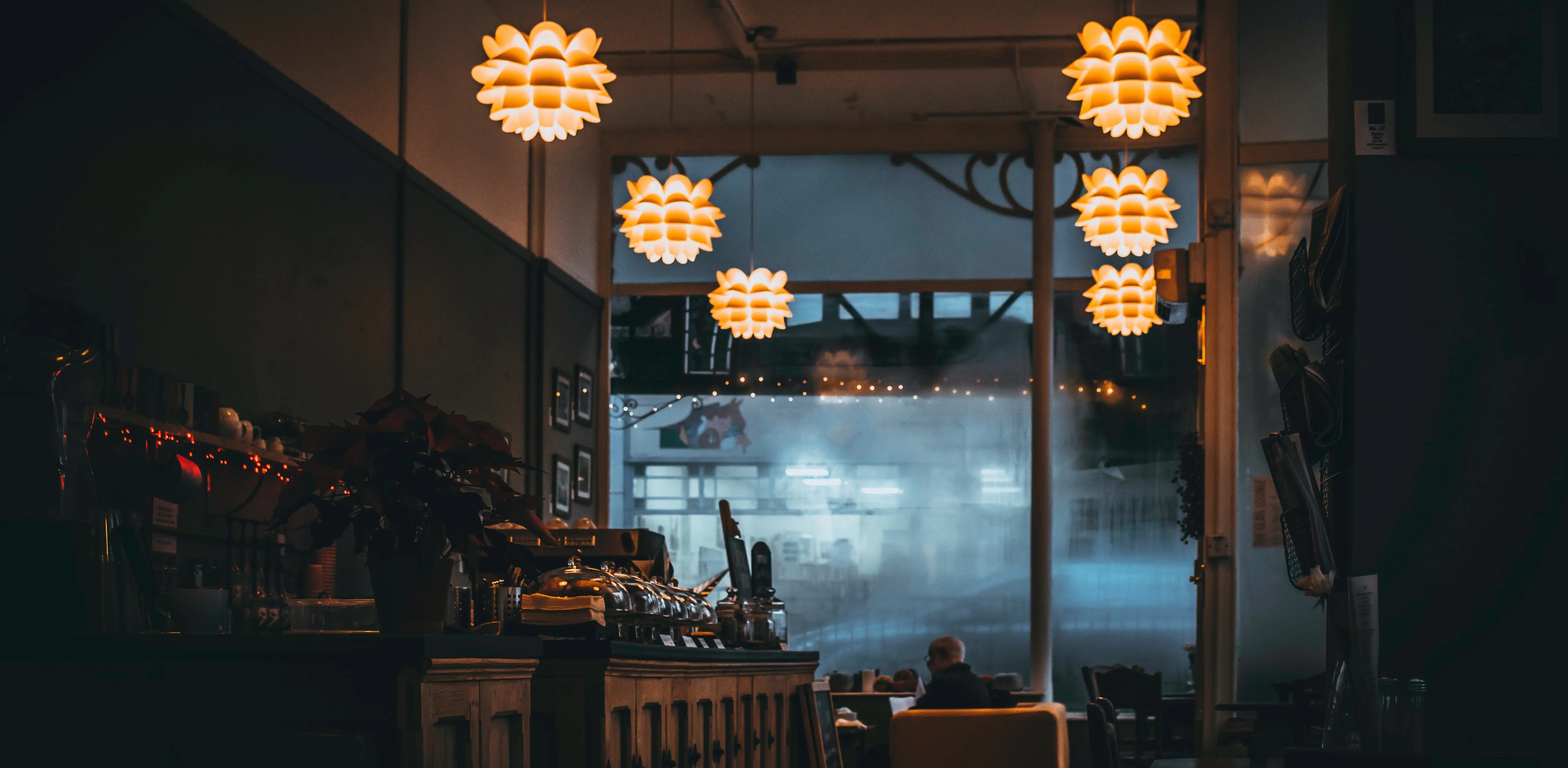 Dark picture of inside of restaurant